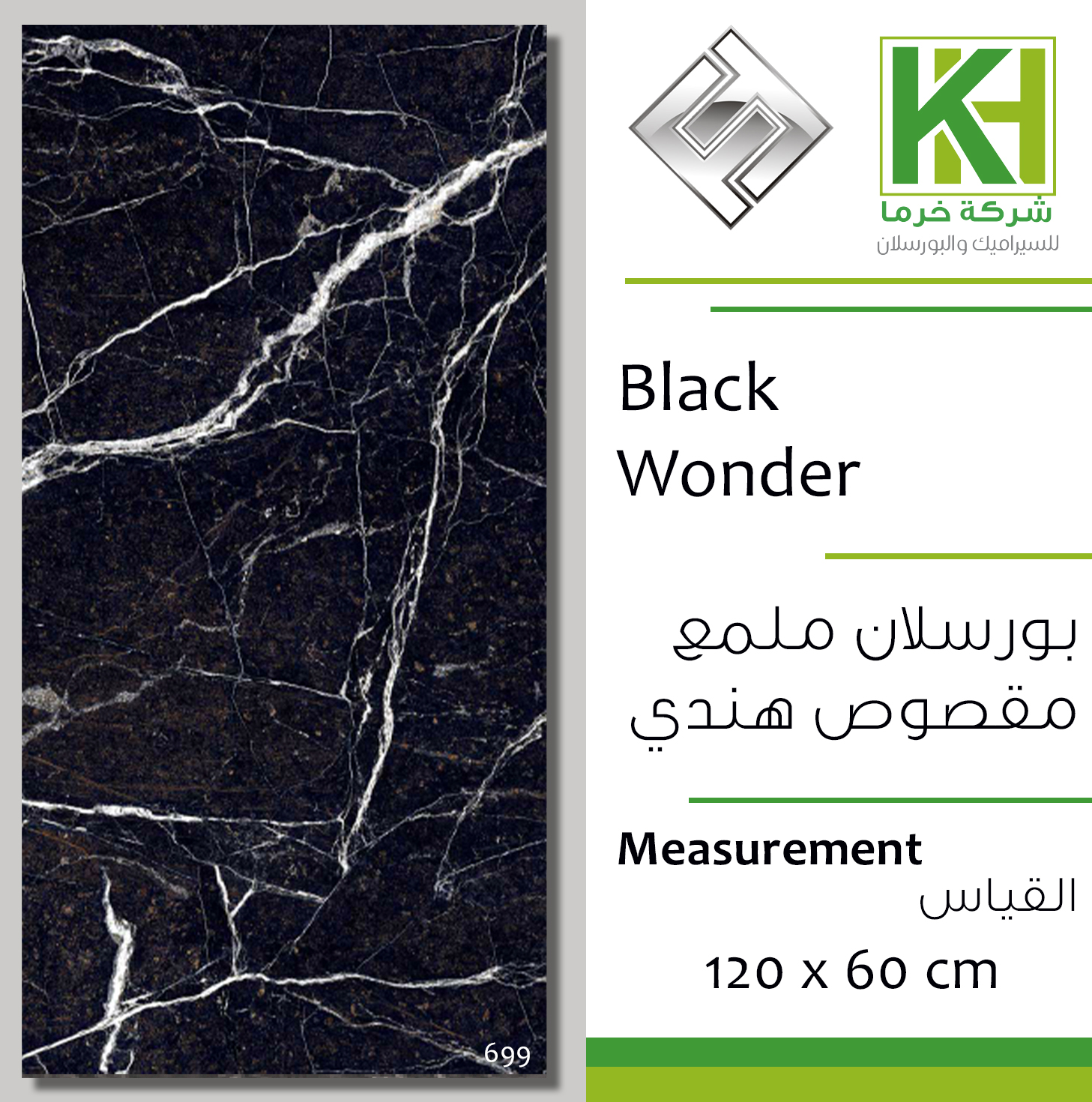 Picture of Indian porcelain Glossy tile 60x120cm Black Wonder